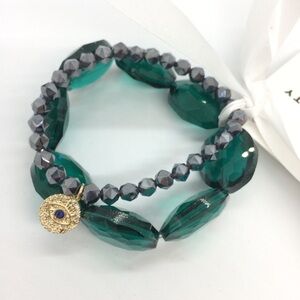 GREEN GLASS EVIL EYE BRACELET SET SPARKLE FOR THE SOUL